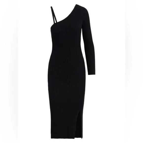 Hudson Jeans Merino Wool One Shoulder Dress Maxi in Black - Picture 3 of 7